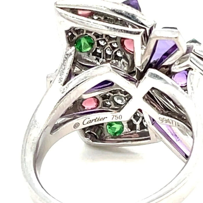 Bague 55 CARTIER - Diamond and Multi-Gem Caresse d'Orchidées Ring 58 Facettes