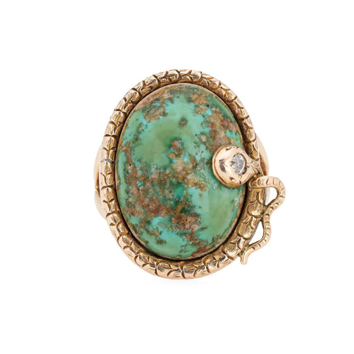 Ring 55 Victorian Snake Ring Gold, Diamond, Turquoise 58 Facettes G13370