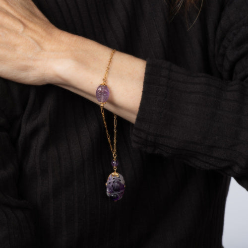 Bracelet Bracelet à breloques Art Nouveau ancien en or jaune et améthyste 58 Facettes G14134