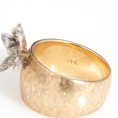 Bague Bague papillon vintage en or jaune 14 carats avec diamant et pierre précieuse de 6,5 mm 58 Facettes G13169