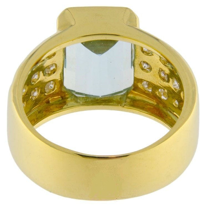 Bague 19 Bague en or jaune avec aigue-marine et diamants 58 Facettes G3496