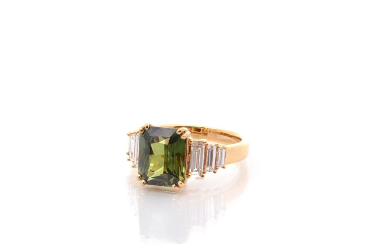 Bague 53 Bague saphir vert de 4,01cts et diamants 58 Facettes 27412