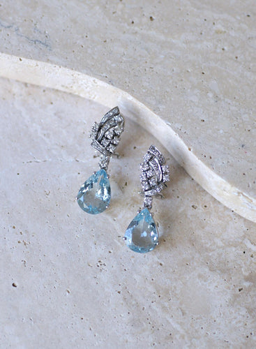 Boucles d'oreilles Boucles d'Oreilles Goutte Aigue Marine et Diamant 58 Facettes