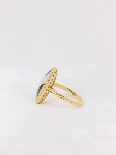 Bague 52 Bague marquise vintage or diamants saphirs calibrés 58 Facettes J176