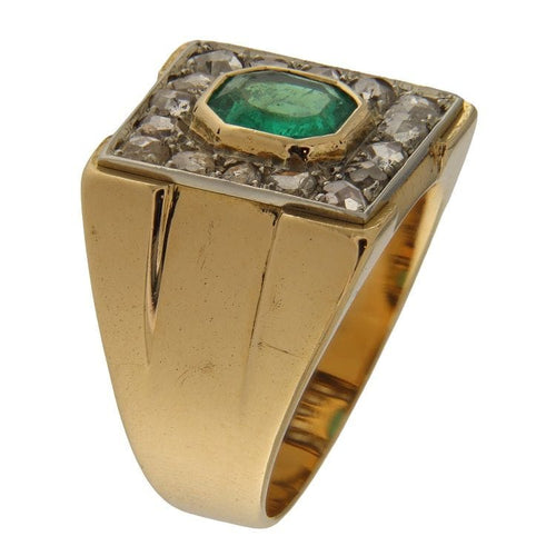 Bague 53.5 Bague en or jaune avec émeraude et diamants taille rose 58 Facettes G3869