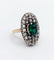 Bague marquise antique en or rose 18k et argent, doublet grenat vert et diamants