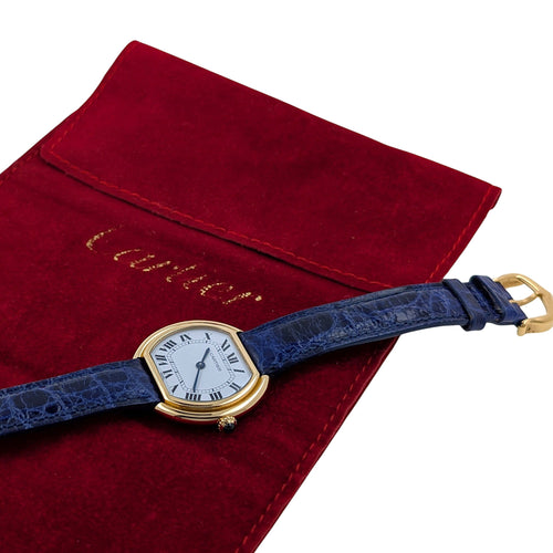 Montre Cartier Ellipse Paris Dial 78091 Large Model GM LM circa 1973 18k Yellow Gold 58 Facettes