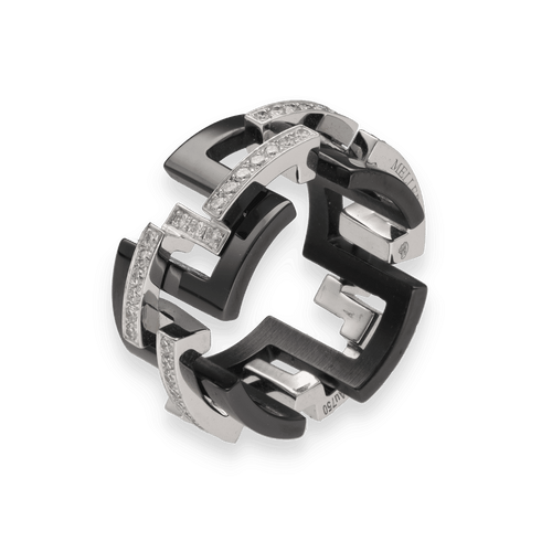 Bague 50 Bague Mellerio Graphic GM en or gris 18K et ceramique - Taille 50 58 Facettes FB07050