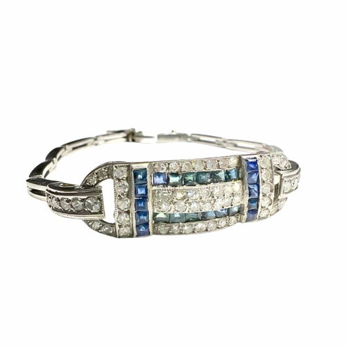 Bracelet BRACELET PLATINE STYLE ART DÉCO avec DIAMANTS et SAPHIRS 58 Facettes A1499