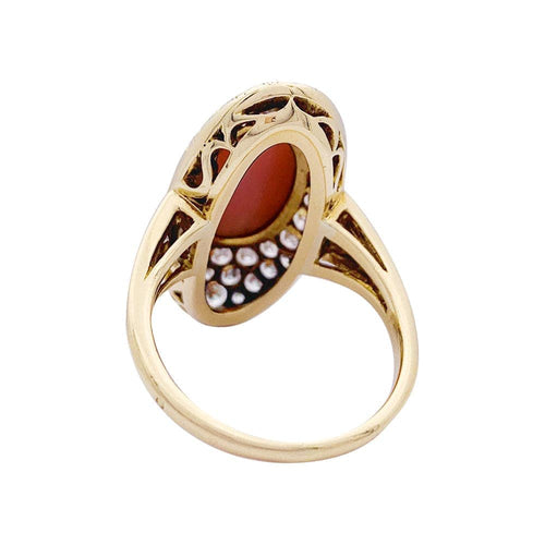 Bague 56 Bague, or jaune, corail peau d'ange et diamants 58 Facettes 33265