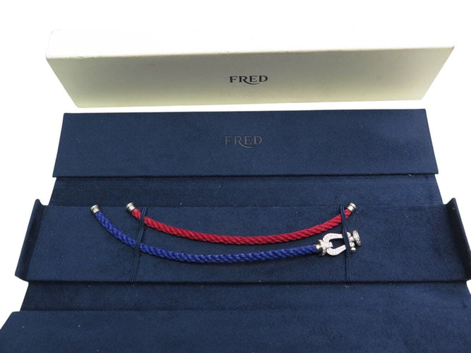 Bracelet bracelet FRED force 10 gm ob0050 t15 or blanc 18k diamants 0.9ct 2 cables 58 Facettes 269619
