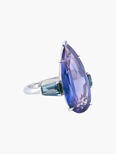 Bague 53 Bague - Bague améthyste poire et spinelles bleus en or blanc 18k 58 Facettes