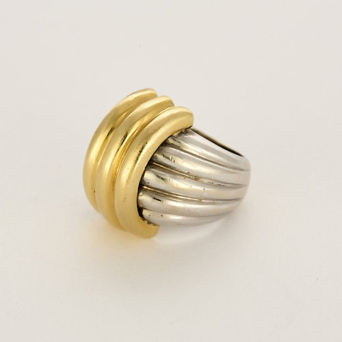 Bague 55 Importante bague moderniste en or jaune et or gris 58 Facettes REU0872