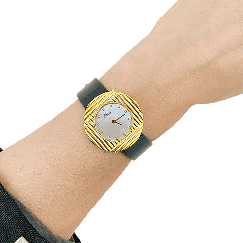 Montre Poiray "Ma Seconde" acier, or, cuir, nacre, diamants. 58 Facettes 34313