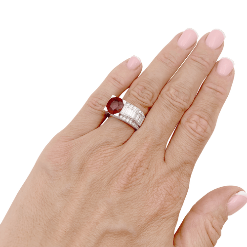 Bague 54 Bague tank platine, rubis et diamants. 58 Facettes 34687