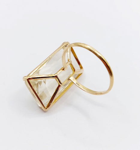 Bague cocktail vintage en or 18k et pierre jaune