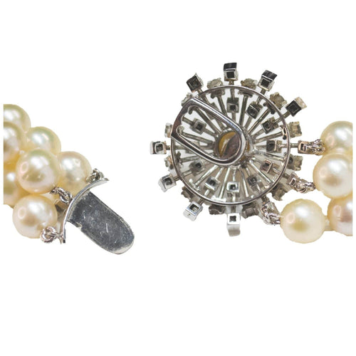 Collier Collier de perles en or blanc à 3 rangs des années 1950 58 Facettes Q211B