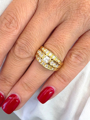 Bague 54 Bague vintage en or jaune massif 18 carats avec diamants 58 Facettes