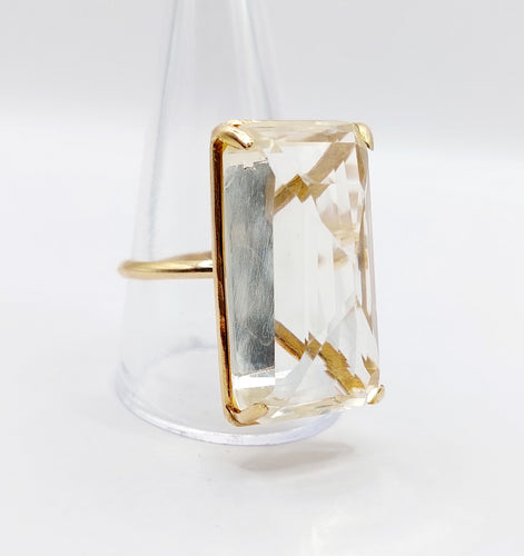 Bague cocktail vintage en or 18k et pierre jaune