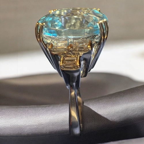 Bague 53 Bague Topaze Bleue 9.08 Ct Diamants 58 Facettes 7815 A