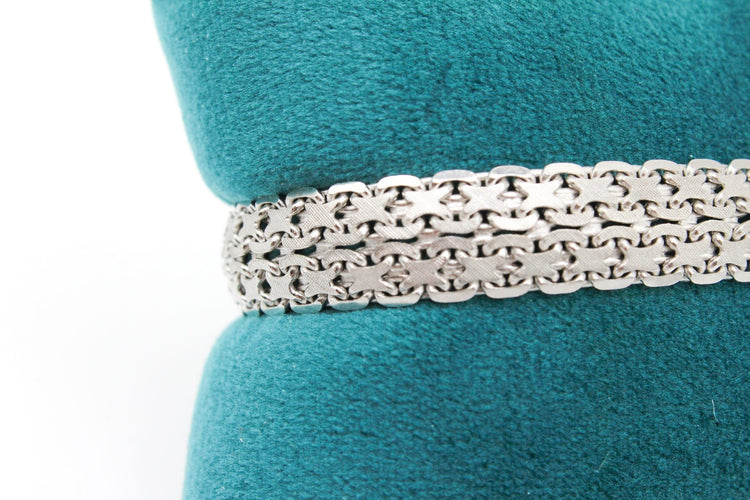 Bracelet Bracelet or blanc, maille tissée fantaisie 58 Facettes 240054