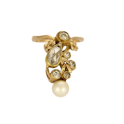 Bague 50 Bague duchesse en or jaune, diamants et perle blanche 58 Facettes ALE4506X4