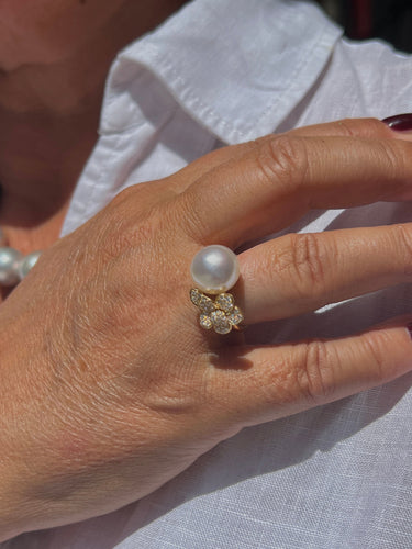 Bague 54 Bague en or jaune, perle de culture et diamant 58 Facettes