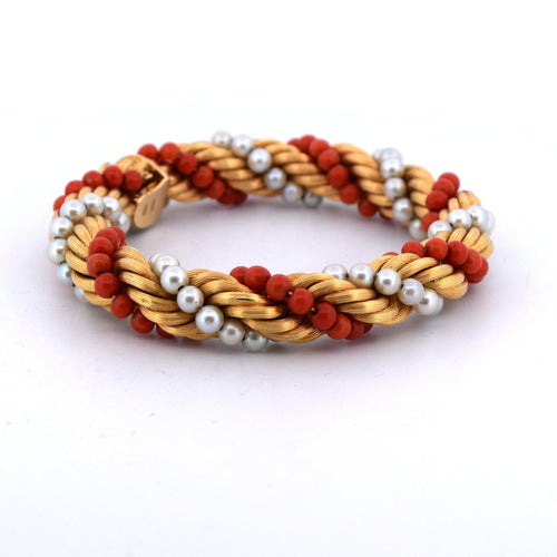 Collier Parure collana e bracciale en or jaune 18k avec corail et perles naturelles 58 Facettes