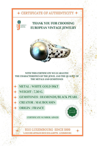 Bague 55 MAUBOUSSIN - Bague Perle Caviar or blanc et diamants noir et blanc 58 Facettes