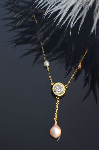 Collier Collier exquis en or avec diamants (5,28 carats) et perles des années 1850 58 Facettes 21007-0051