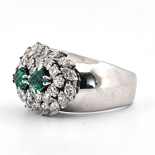 Bague 55 Bague vintage en or blanc avec émeraude et diamants 58 Facettes