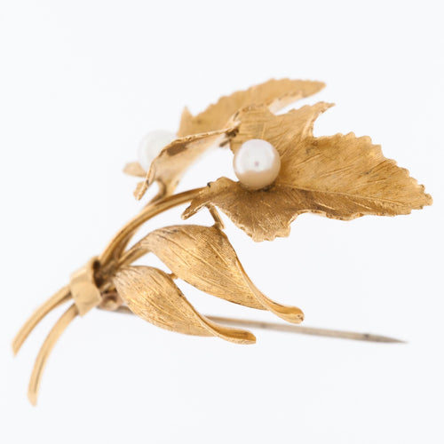Broche Broche Vineyard feuille en or jaune avec perles 58 Facettes
