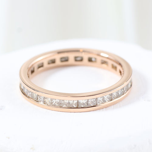 Bague Alliance en or rose sertie de diamants taille princesse 58 Facettes J020000096