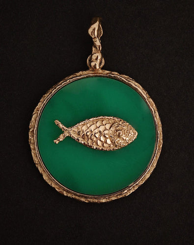 Pendentif 1963, Georges Braque "Idothée" Pendentif Or et Chrysoprase 58 Facettes