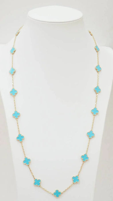 Collier VAN CLEEF & ARPELS - Sautoir Vintage Alhambra or jaune et turquoise 58 Facettes 32698