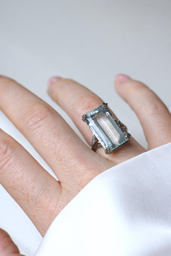Bague 53 Bague Cocktail Art Déco platine, aigue-marine & diamants 58 Facettes