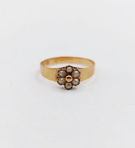 Bague 46 Petite bague marguerite antique or rose perles (circa 1900) 58 Facettes A06298