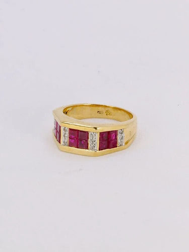 Bague 54 Bague vintage or jaune rubis calibrés diamants 58 Facettes 1073.8