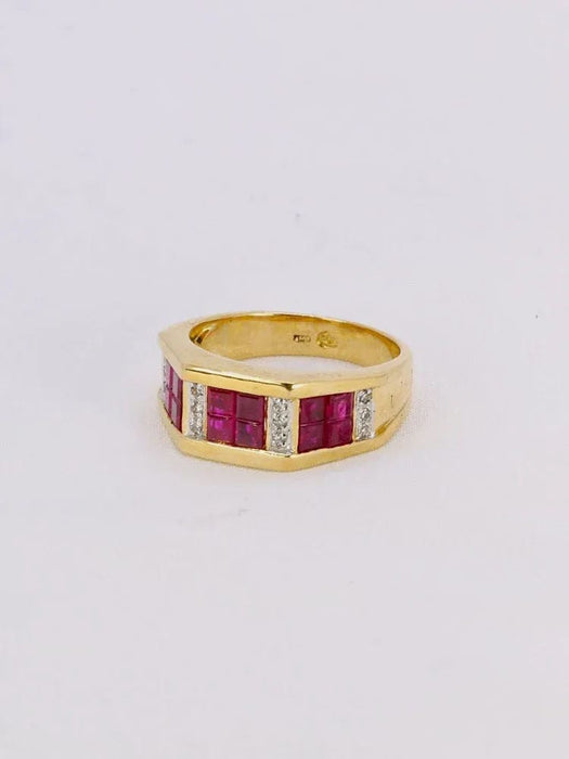 Bague 54 Bague vintage or jaune rubis calibrés diamants 58 Facettes 1073.8