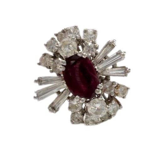 Bague 50 Bague design rétro 1945-1950 en or avec diamants de 2,14 ct et rubis 58 Facettes Q323(966)
