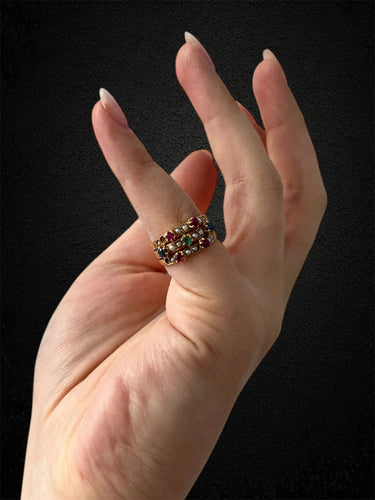 Bague 51 Bague des années 1920 avec pierres multicolores 58 Facettes