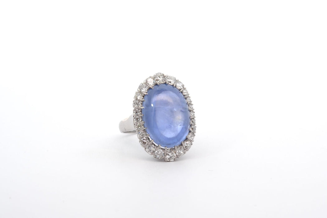 Bague 53 Bague platine saphir cabochon de 17,65 cts et diamants 58 Facettes 26062-24666