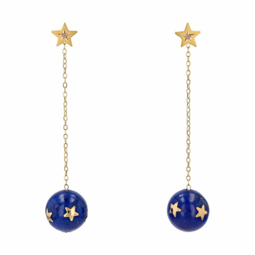 Boucles d'oreilles Pendants d'oreilles anciens étoiles or diamants taillés en rose et ses boules de lapis-lazuli étoilées 58 Facettes 23-341