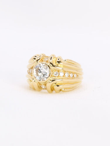 Bague 44.5 Bague vintage godrons or jaune diamant 0.8 ct 58 Facettes 1111.3