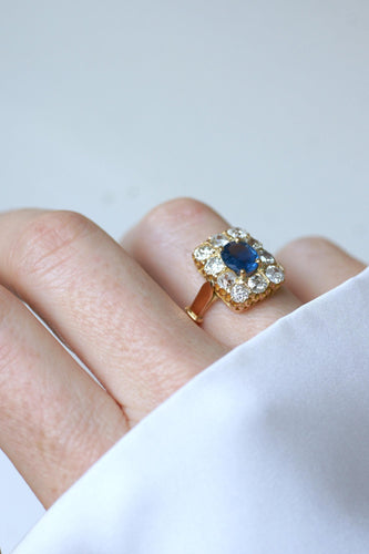 Bague 54 Bague Rectangulaire or rose Saphir 1,10 Cts et Diamants 58 Facettes