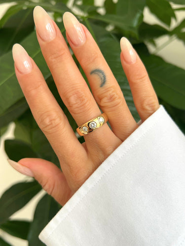 Bague 51.5 Bague Jonc or rose, Trilogie Diamants 58 Facettes