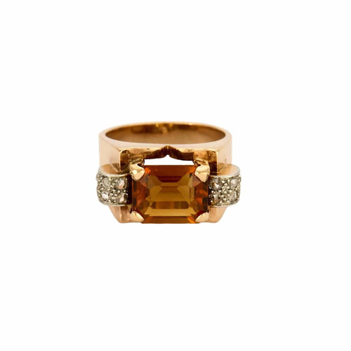 Bague 58 Bague chevalière or jaune et gris, diamants et citrine 58 Facettes ALE42294