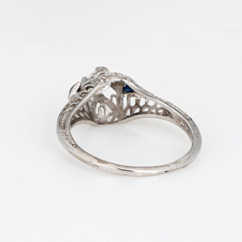 Bague Bague de fiançailles Art déco vintage en or 14 carats avec diamants et saphirs, taille 6,25, bijou en filigrane 58 Facettes G1105