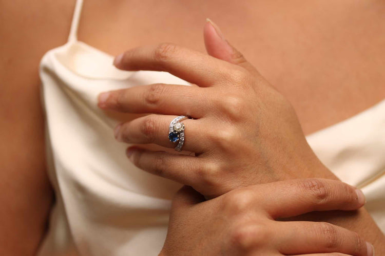 Bague 52 Bague Toi et moi Or blanc Saphir Diamants 58 Facettes DV 23927