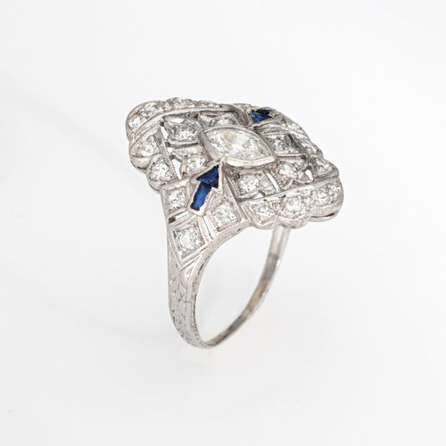 Bague 52.5 Bague flèche vintage Art Déco en platine avec diamants et saphirs 58 Facettes G14024